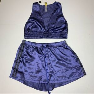 JUST SEXY LINGERIE Midnight Blue Satin Bralette And Shorts Set